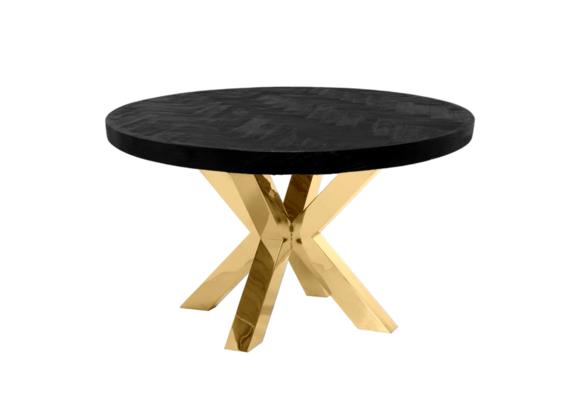 Eettafel Black Bonito Rond 130 cm Goud - visgraat look